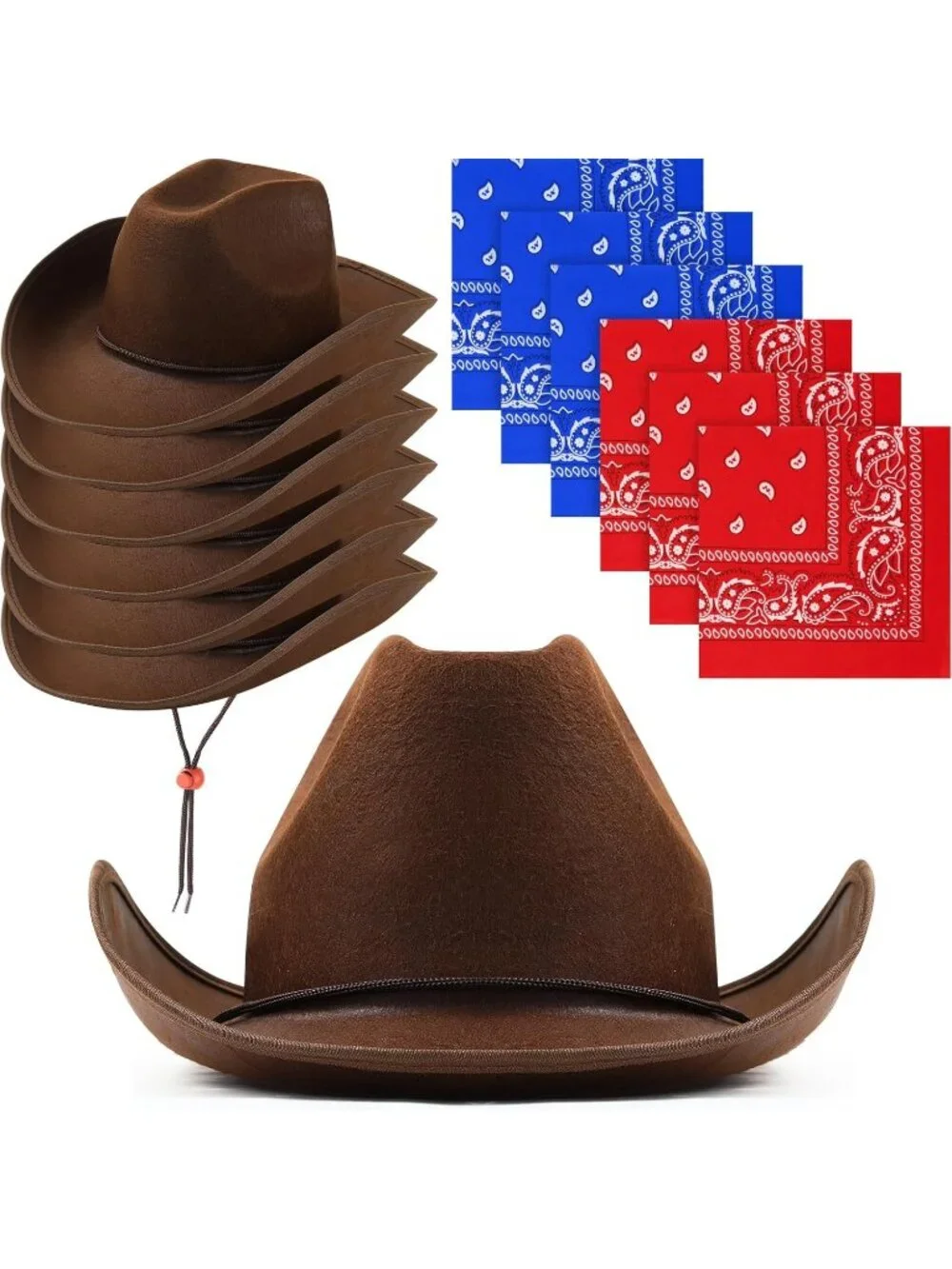 Men's Dark Brown Bandanas Bulk Adjustable Felt Western Cowboy Cowgirl Hat 12 Pcs